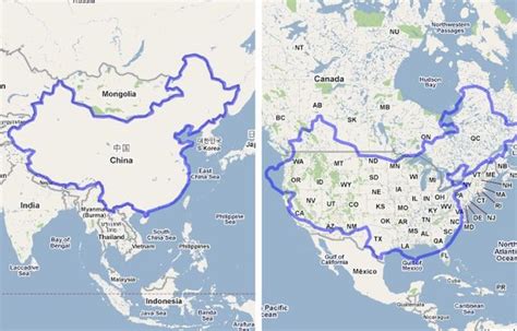area of china compared to the united states